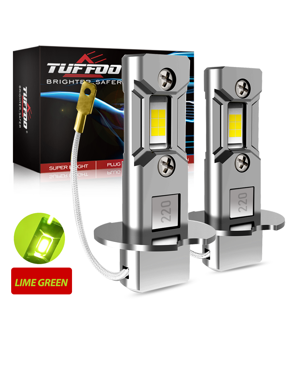 TUFFOO H3 LED Fog Light Bulb For Car/Truck 6000K/3000K Lime Green/White/Golden Yellow 12V/24V 2Pcs