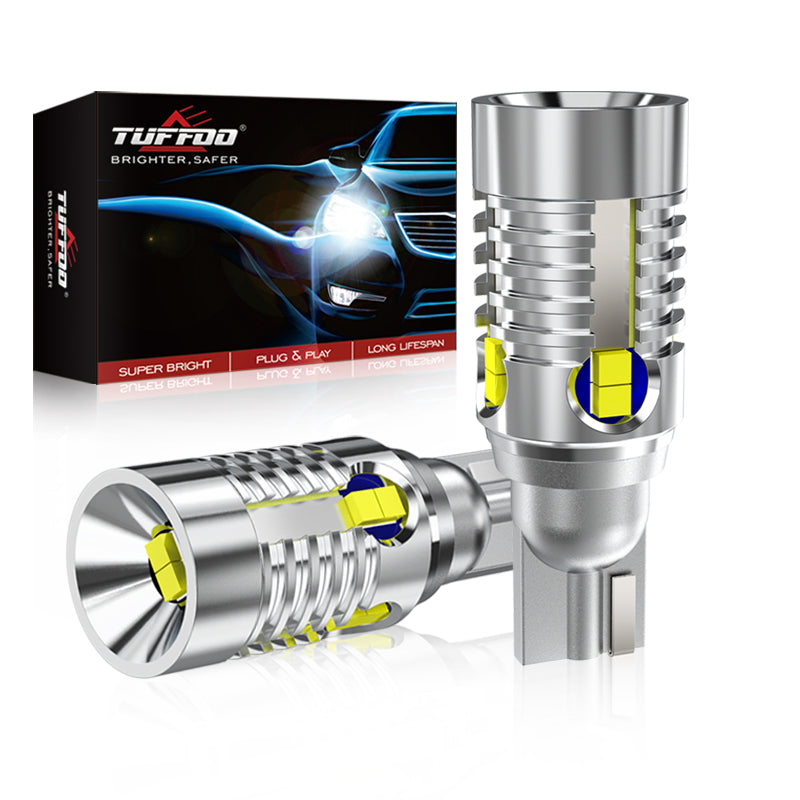 TUFFOO Super Bright T15 T16 W16W LED Bulb For Car Backup Light/Reverse Light Canbus Error Free 6000K - White (12V/2 Pcs)