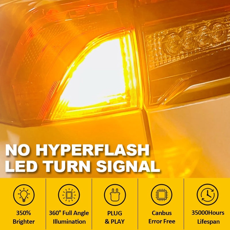 TUFFOO No HyperFlash LED Turn Signal Bulb T20 1156 BAU15S PY21W 7440 WY21W P21W BA15S Canbus Error Free Amber Yellow 2Pcs