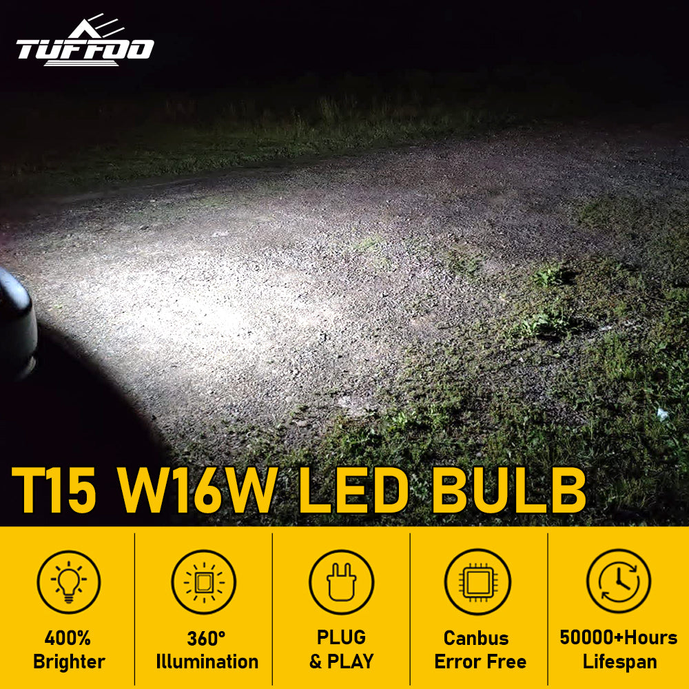 TUFFOO 2PCS T15 W16W T16 LED Bulb For Car Reverse Light/Backup Light 6000K White