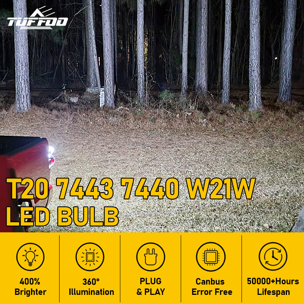 TUFFOO 2PCS 7443 7440 T20 W21W LED Bulb For Car Reverse Light Backup Signal Light - 6000K White DC12V