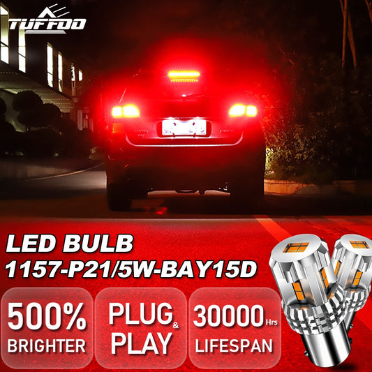 TUFFOO 1Pair 1157 Car LED Tail Light Brake Light P21/5W BAY15D Stop Light Red DC 12V