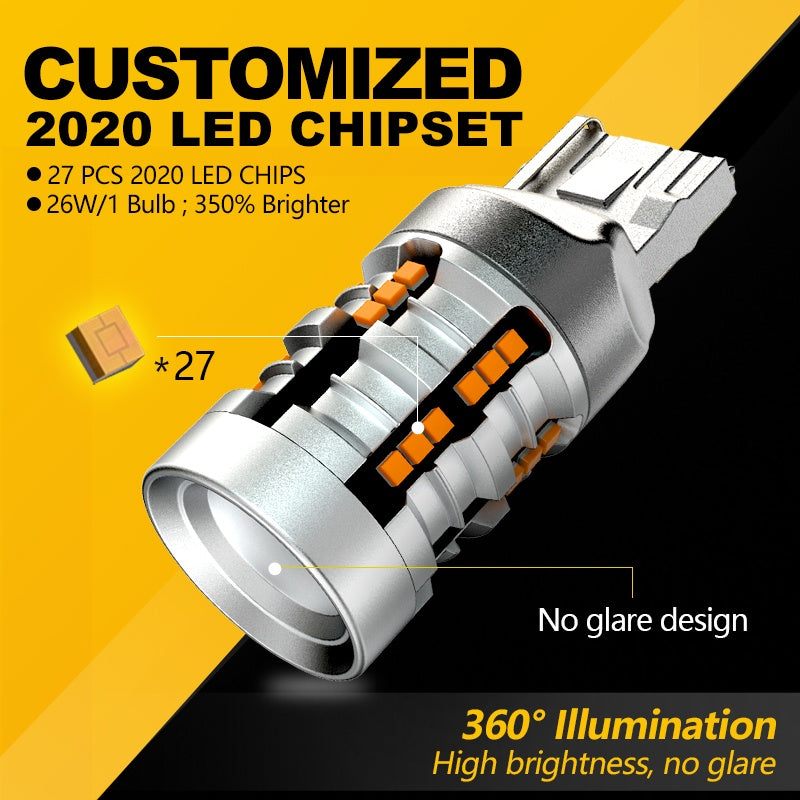 TUFFOO No HyperFlash LED Turn Signal Bulb T20 1156 BAU15S PY21W 7440 WY21W P21W BA15S Canbus Error Free Amber Yellow 2Pcs