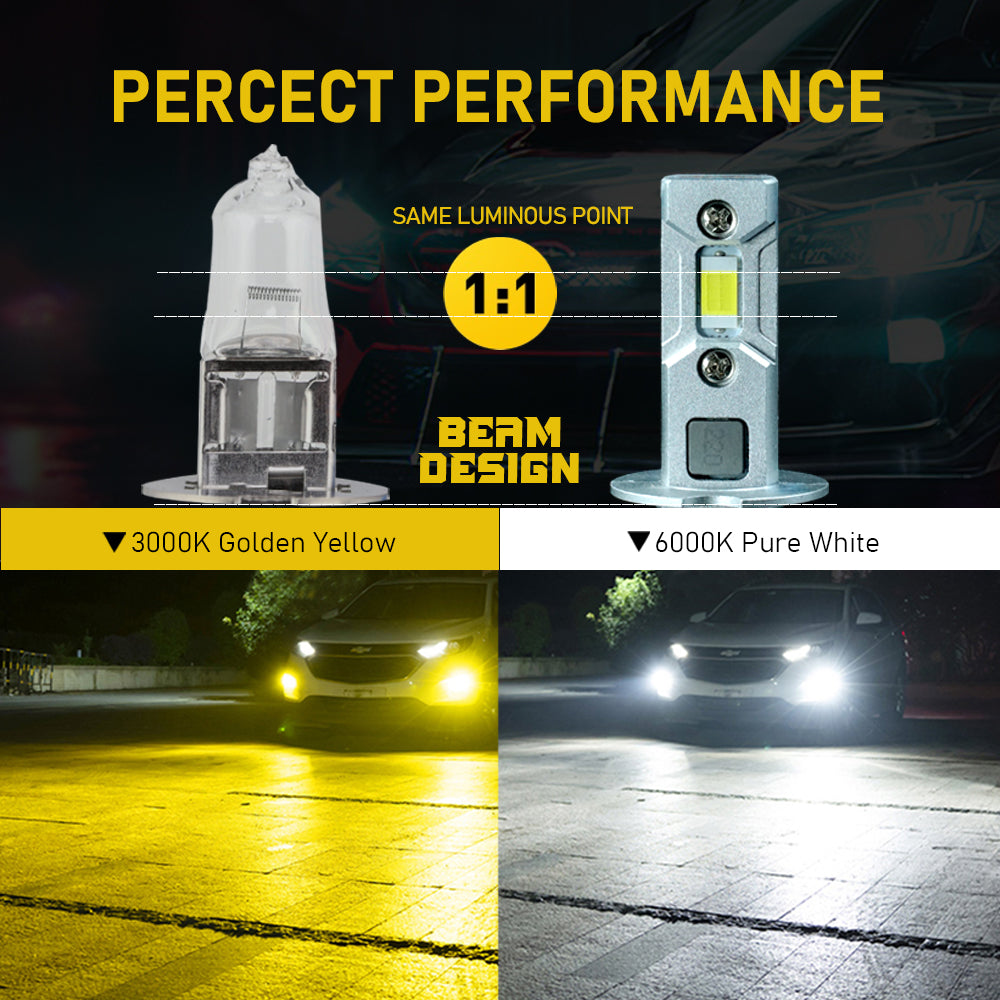 TUFFOO H3 LED Fog Light Bulb For Car/Truck 6000K/3000K Lime Green/White/Golden Yellow 12V/24V 2Pcs
