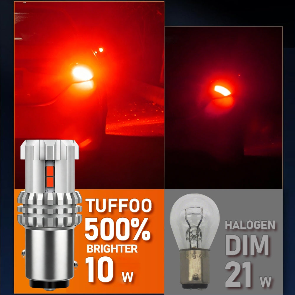 TUFFOO 1Pair 1157 Car LED Tail Light Brake Light P21/5W BAY15D Stop Light Red DC 12V
