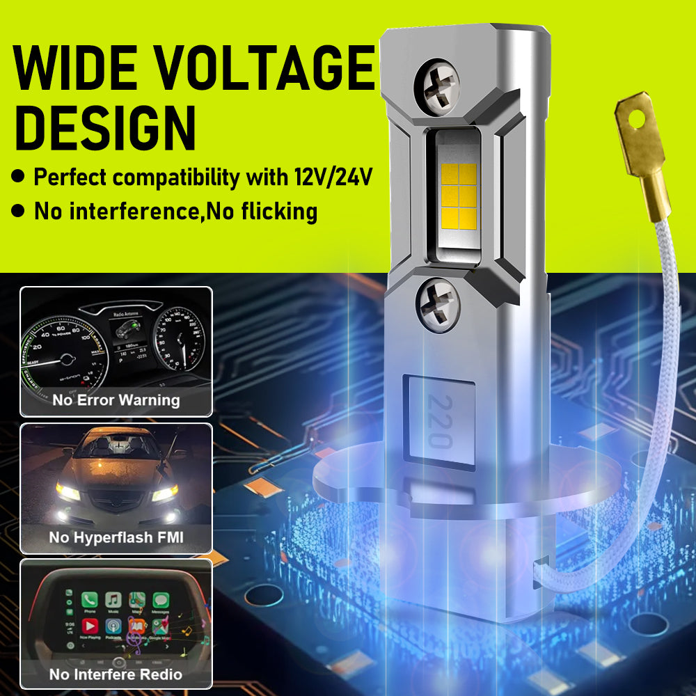 TUFFOO H3 LED Fog Light Bulb For Car/Truck 6000K/3000K Lime Green/White/Golden Yellow 12V/24V 2Pcs
