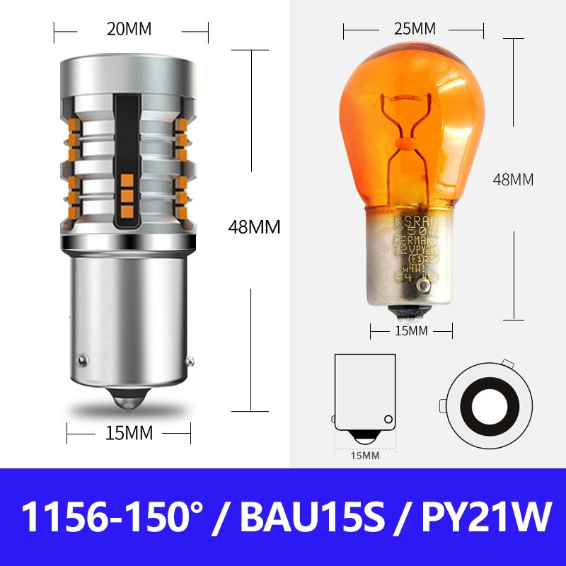 TUFFOO No HyperFlash LED Turn Signal Bulb T20 1156 BAU15S PY21W 7440 WY21W P21W BA15S Canbus Error Free Amber Yellow 2Pcs